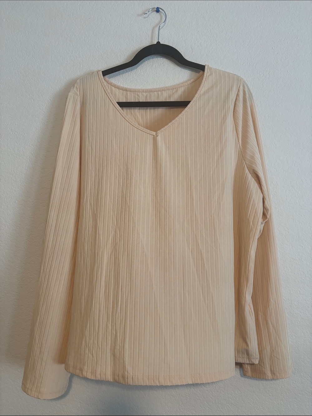 Amazon Long Sleeve V-Neck Ribbed Top — Cream